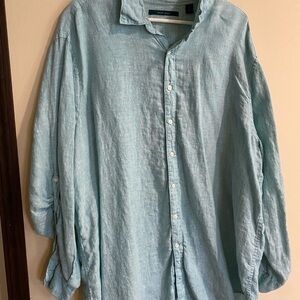 Perry Ellis Light Aqua Linen Button-Up
